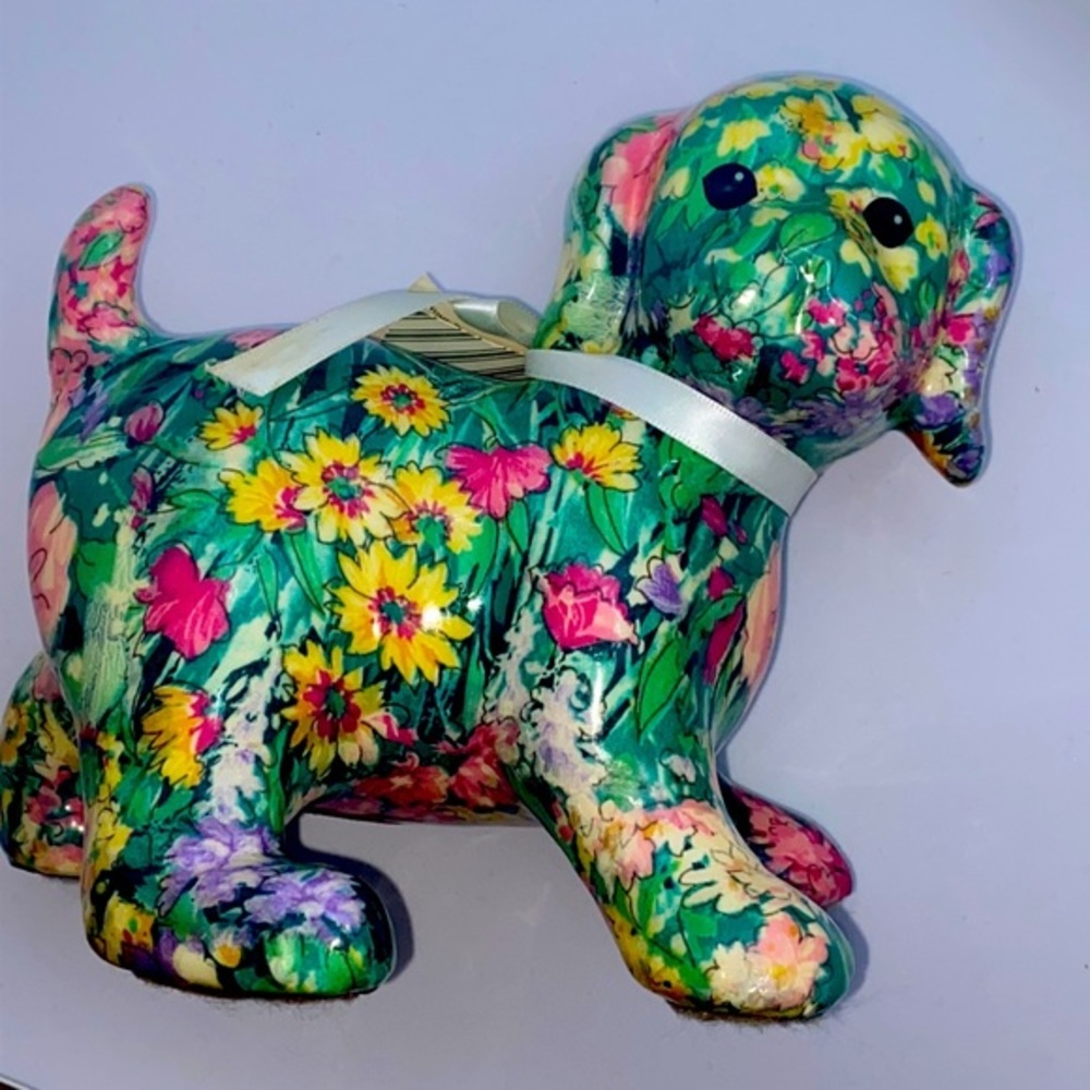 Porcelain Patchwork’s Joan Baker Designs Floral Playful Pup Sculpture - NWT